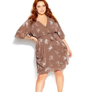 City Chic imperial Floral Kimono Sleeve belted Dress Sz 18 New